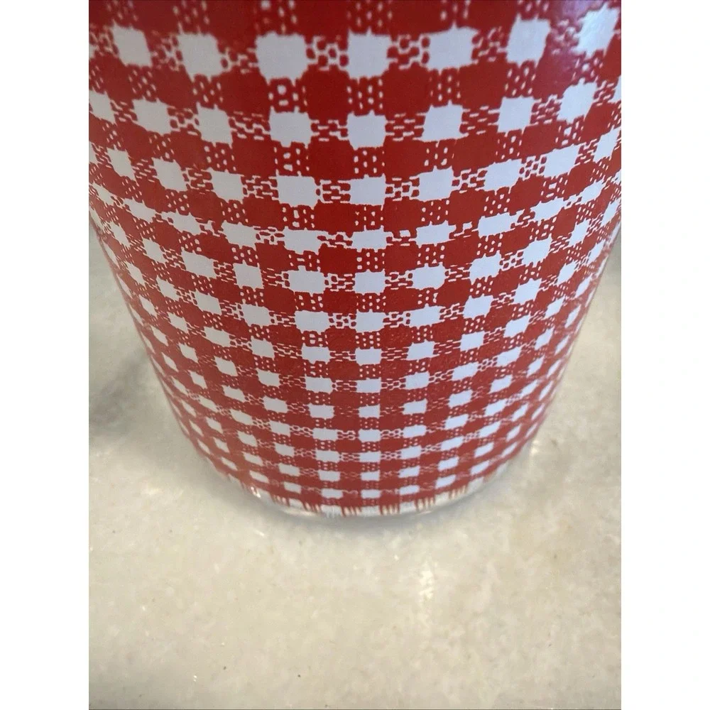 Vintage Anchor Hocking Red GINGHAM PLAID Glass Jar Canister w/Lid 8.5in GW992